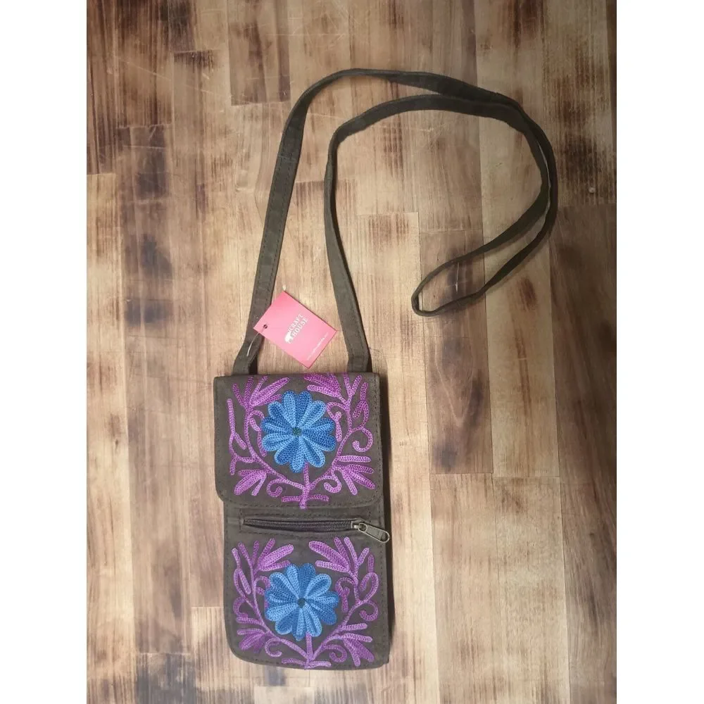 Lambskin Flower Embroidery Kashmir side bag backpack case purse Belt Strap India